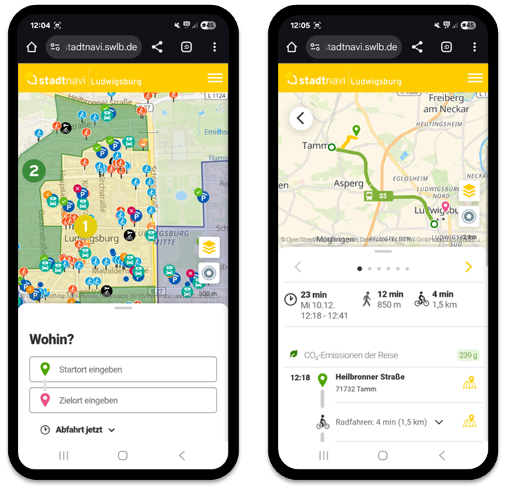Screenshot der Stadtnavi-App Screenshot der Stadtnavi-App
