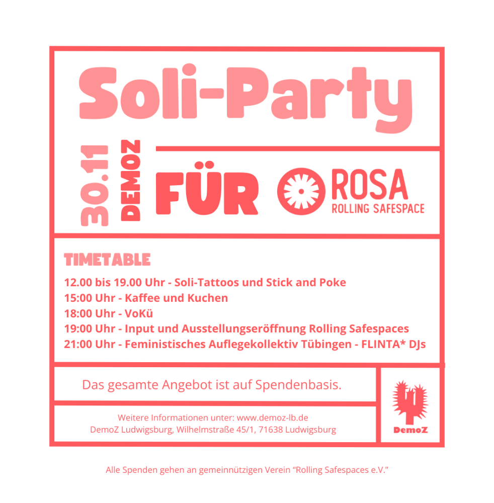 Soliparty für ROSA – Rollingsafe Spaces e.V.