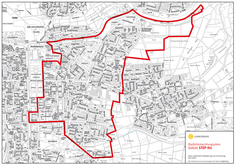 Übersichtskarte mit dem STEP Gebiet Oststadt in Ludwigsburg