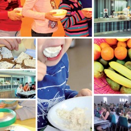 Bildercollage Kinder beim Essen an Schulen